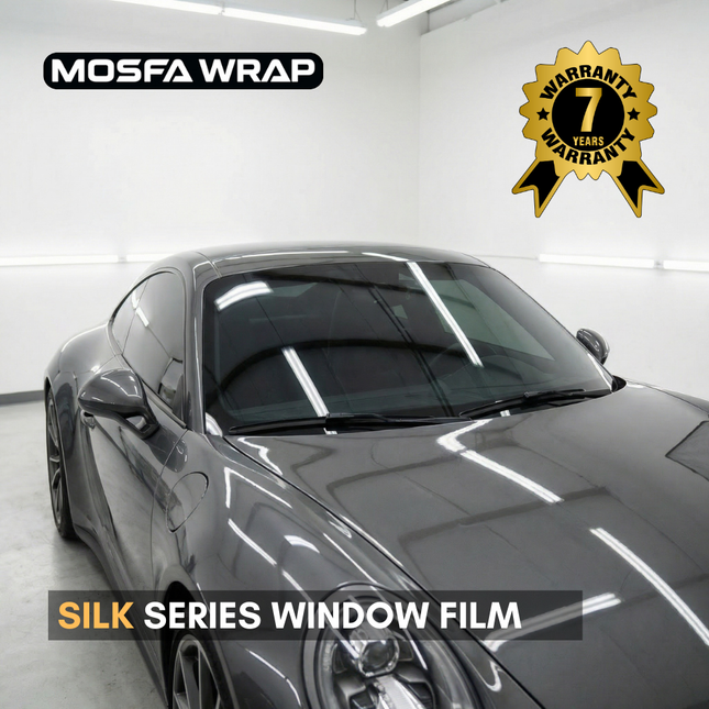 MOSFA Wrap Silk Series premium dark window tint film on sports car - ceramic nano technology with 7-year warranty